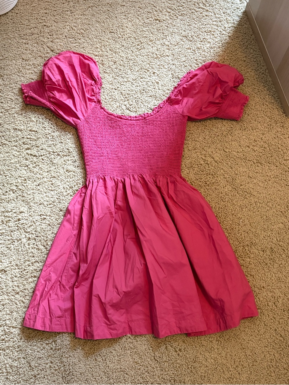 Hill House Hot Pink Smocked Puff-Sleeve Casual Dress